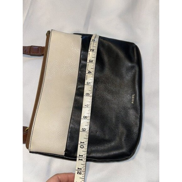 Fossil Colorblock Crossbody Bag Black Cream Leather Messenger Adjustable Strap - Picture 11 of 11